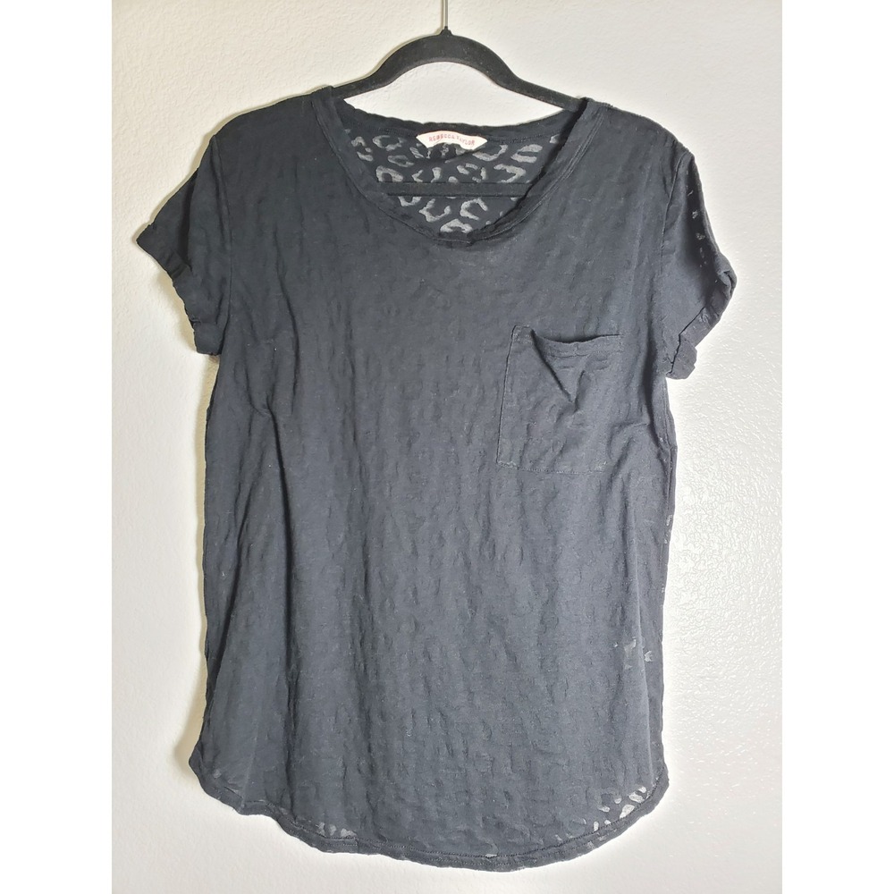 Rebecca Taylor Burnout Leopard Print Sheer Tee‎ Black W/Pocket Women's Size S